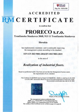 certifikát ISO 9001 2016 ENG